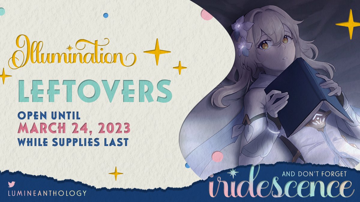 ✨ LEFTOVERS: OPEN! ✨

Leftovers sales for Lumine Anthology will be open until March 24th, 2024 or while supplies last! We have a few full bundles and a few books available, plus some merch à la carte. More details below!

🛒 lumineanthology.bigcartel.com

#lumiharem