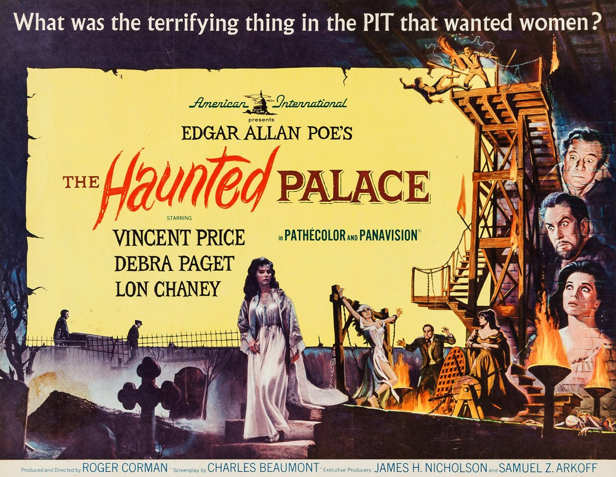 The Haunted Palace was sold as a Poe film, but was based on the work of HP Lovecraft. I like this pic; Price is in great form and the score is terrific. 

#VincentPrice #LonChaney #DebraPaget #EdgarAllanPoe #HPLovecraft #Horrorfam #HorrorCommunity #AIPoe #AIP #classic #halfsheet