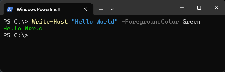 PowerShellDaily's tweet image. How to show output to the screen with the color green.
Write-Host "Hello World" -ForegroundColor Green
