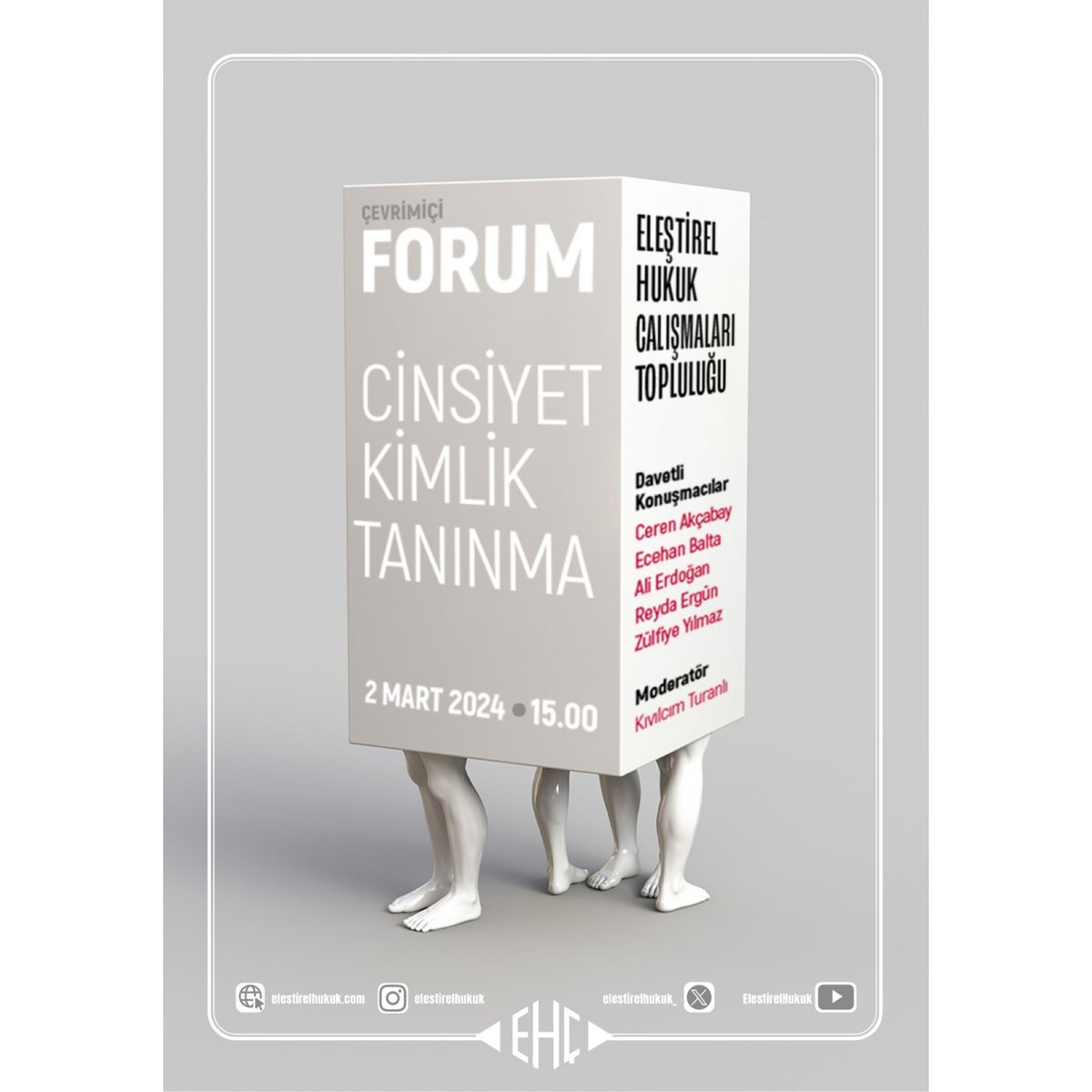 Bu cumartesi "Cinsiyet, Kimlik ve Tanınma" başlıklı çevrimiçi forumda bir araya geliyoruz.
Davetli konuşmacılar: Ceren Akçabay, Ecehan Balta, Ali Erdoğan, Reyda Ergün ve Zülfiye Yılmaz.
Moderatör: Kıvılcım Turanlı 
Katılım formu: forms.gle/DDbpc2ctfhtGqg…