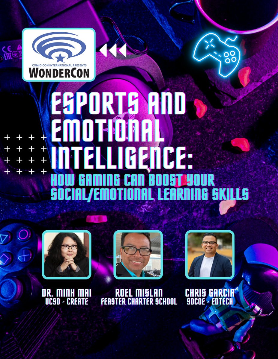 Excited to moderate an #EsportsEDU panel at @WonderCon in Anaheim! Collaborating with Dr. Minhtuyen Mai & Roel Mislan has been inspiring. Join us to explore practical theory and application in Esports education. #ESports #ComicCon2024 #SEL
