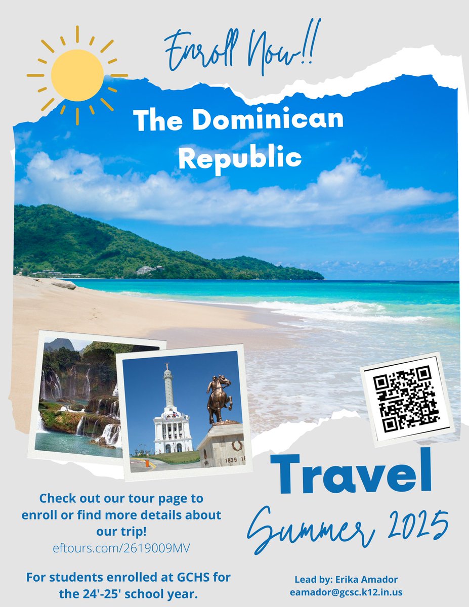 Enrollment is now open for the Discover the Dominican Republic trip - June 2025!!!  Open to all GC students currently in grades 8 - 12!

Enroll before March 1st to receive a $200 discount!!!

#1GC