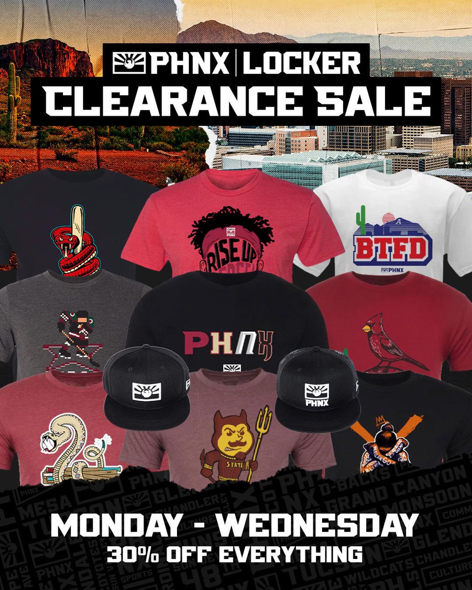 ‼️ CLEARANCE SALE 🚨 Now through Wednesday, get 30% OFF EVERYTHING‼️🤯 Shop the PHNX Locker NOW before it’s too late!👇 🛒: phnxlocker.com