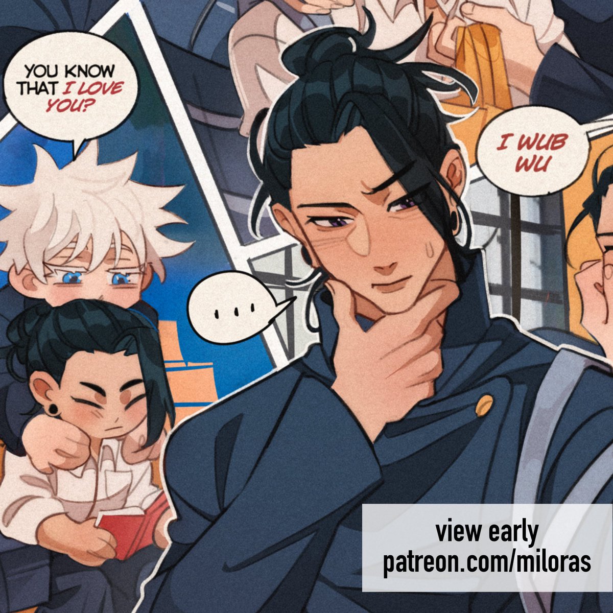 Yippee the first part of satosugu short romantic comic is already on my patreon (link in bio!) 🥹💕 thank you sm for the support !! . #satosugu #jjk