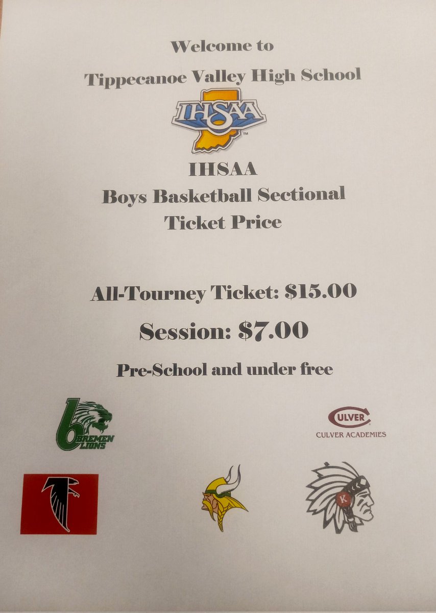 Reminder: All-Sports passes are NOT valid &amp; regardless of employment status within our corporation,  you WILL have to pay. Prices are set by the IHSAA.

You can buy tickets at the gate or online:
ihsaa.eventlink.com/tickets