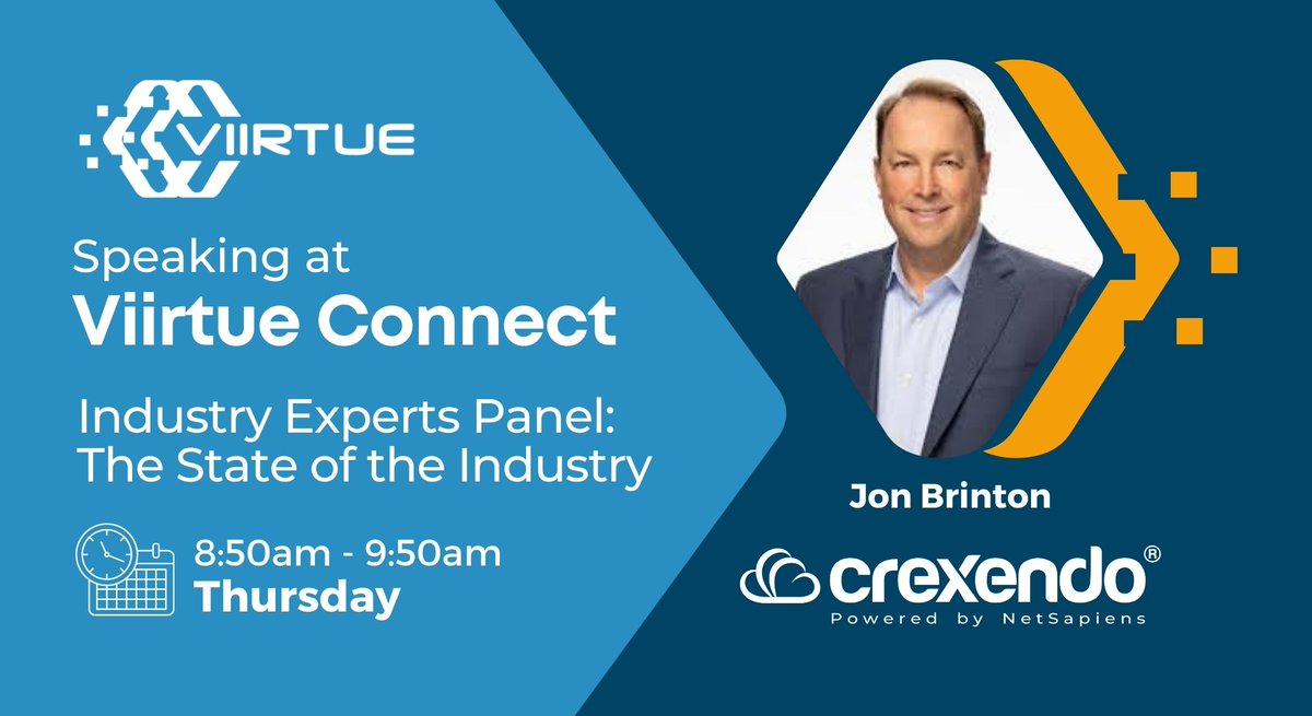netsapiens's tweet image. #ViirtueConnect attendees, don’t miss #Crexendo CRO @JonBrinton for a great discussion about the latest #CloudComm trends, state of the industry and more this Thursday at 8:50am. Agenda: bit.ly/4bopqjL 

#PoweredByNetSapiens