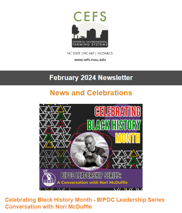 Check out our latest newsletter for important updates, events, and opportunities from CEFS: conta.cc/3I7jjmm If you'd like to join our general mailing list to receive news and announcements in your email inbox, please visit: cefs.ncsu.edu/get-involved/l…