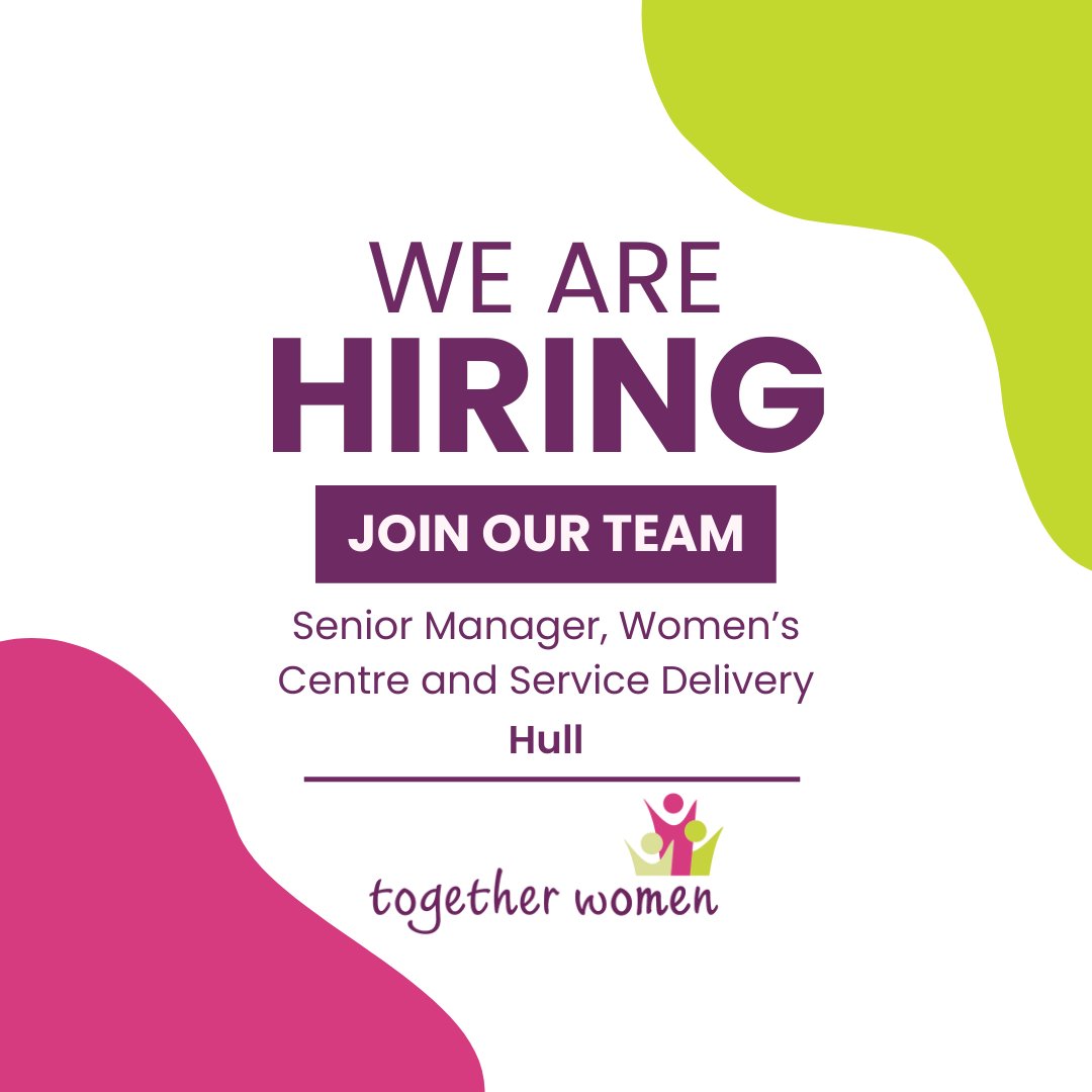 We’re #Hiring! We are looking for a Senior Manager, Women’s Centre and Service Delivery to play a pivotal role in leading and managing our centres in Humberside and the East Riding. 📍Hull ⏰ Full-time, 37 hours ❗️Closing date: 11 March 2024 🔗 bit.ly/3T8n7tX