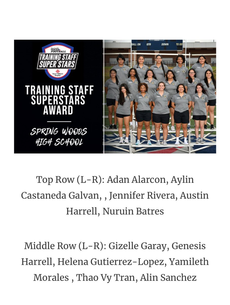 Good morning Tigers! It’s time to vote for this year’s 2023-2024 Texas Children’s Training Staff Superstar Award!! Please vote for Spring Woods once clicking the link!! texasfootball.com/texas-children… PS you can vote multiple times!! 😊 #ExceedingTheStandard