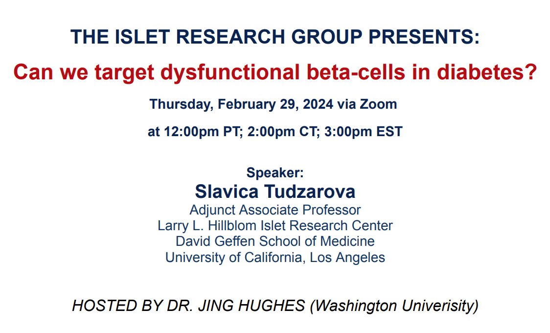 Back this week with beta cell targeting in diabetes @STudzarova. It's a once-every-four-years kind of talk, don't miss it!