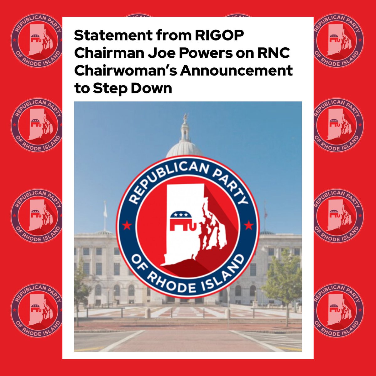 On behalf of the Republican Party of Rhode Island, I extend our sincerest appreciation to @GOPChairwoman for her unwavering dedication and leadership during her tenure. Read my Statement below: ⬇️ ri.gop/2024/02/26/sta…