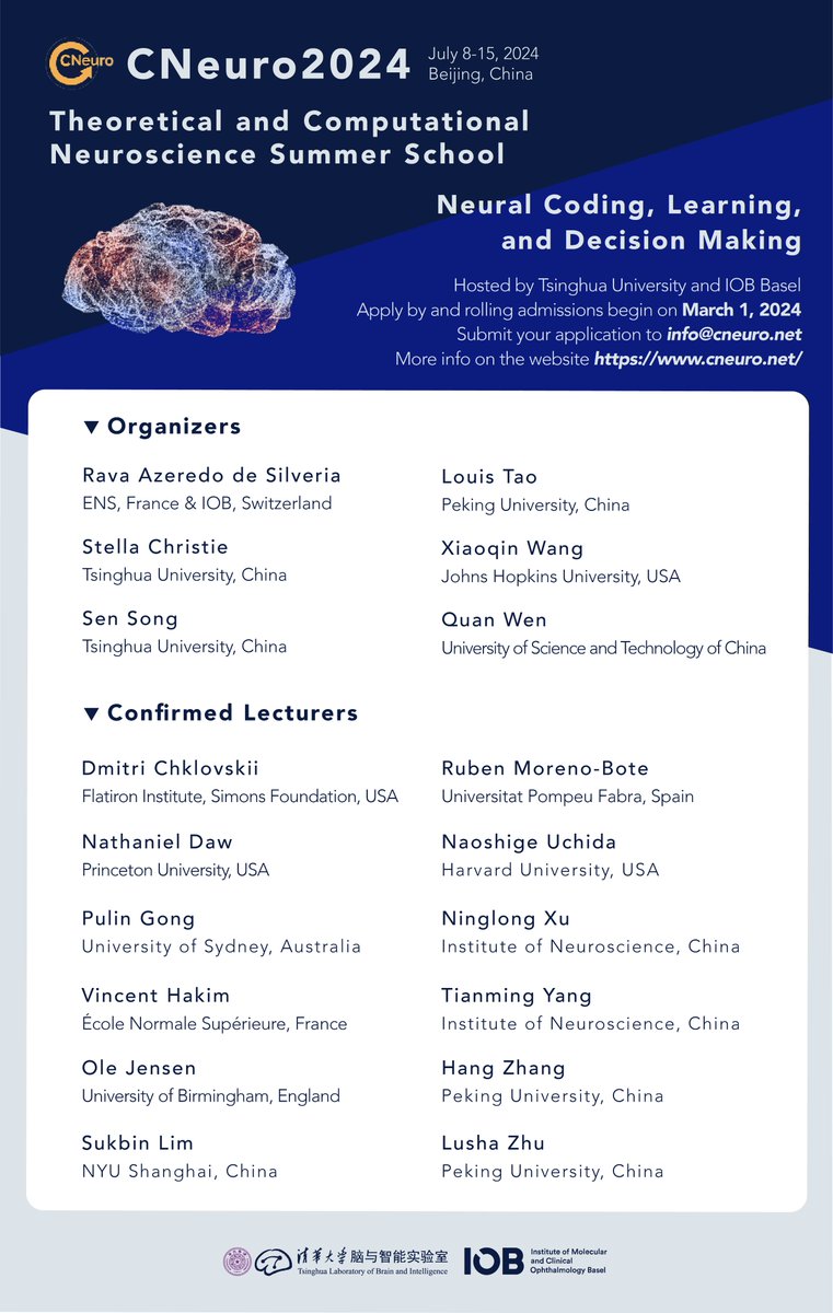 Applications are open for the CNeuro2024 summer school in computational neuroscience to be held in Beijing, 8-15 July 2024. Rolling admissions starting March 1. See cneuro.net/cneuro2024 for details on program and application process.