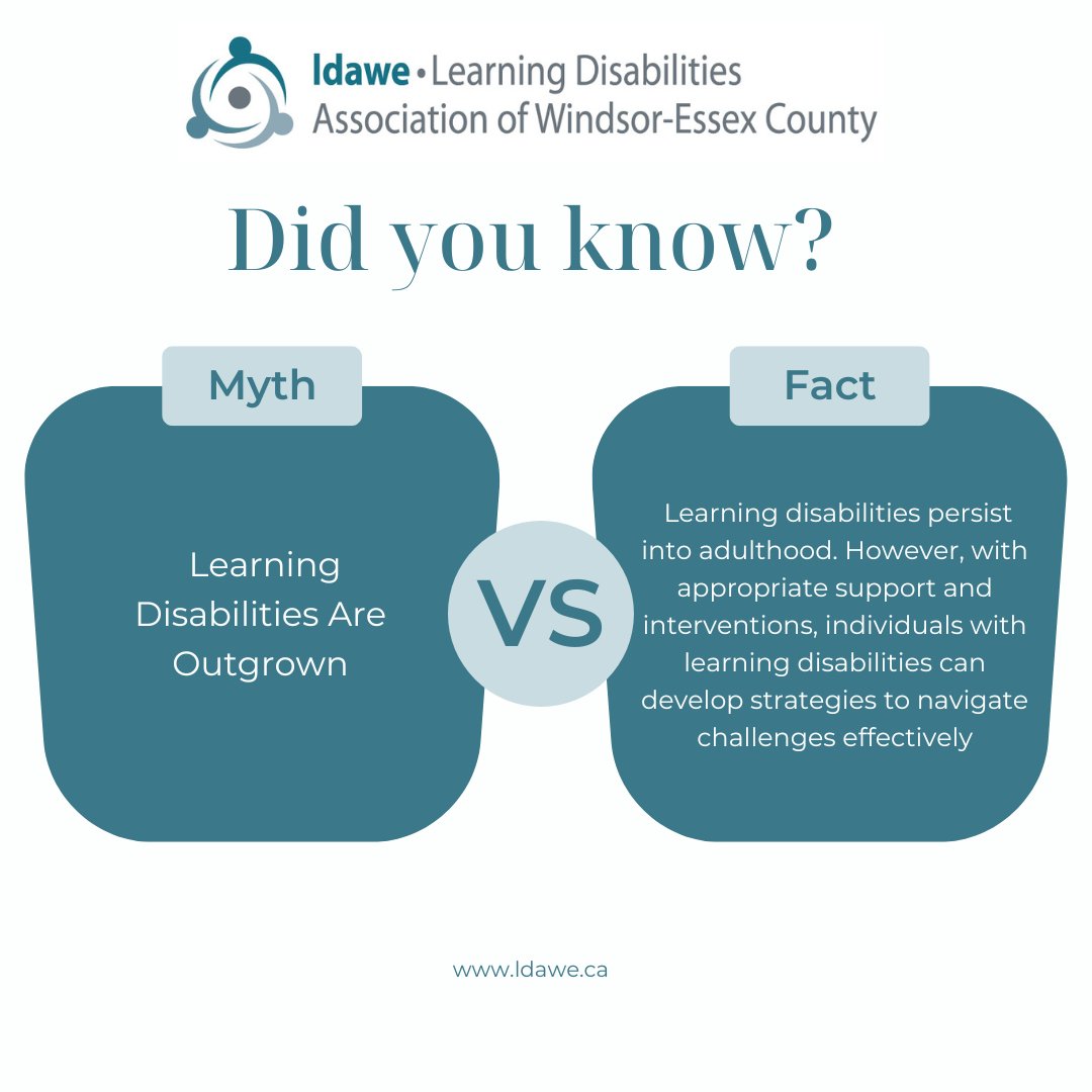 LDAWE1's tweet photo. Myth: "Learning disabilities are outgrown."
Fact: Learning differences persist into adulthood. With support, individuals can navigate challenges and thrive. Let's foster lifelong learning success. 🌱🎓 

#LearningJourney #LifelongLearning #LDAWE #Community #MythMonday https://t.co/F3C2gupcIf