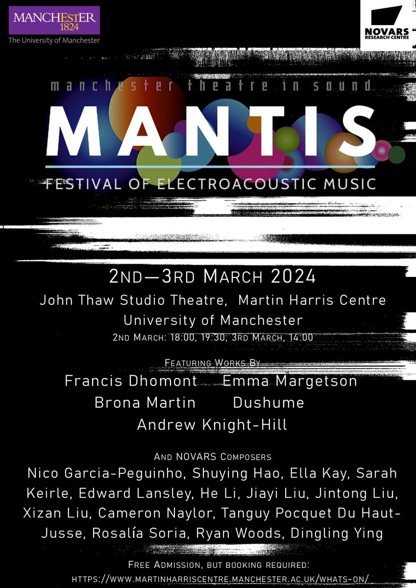 MANTIS this weekend! 📢📢 @ University of Manchester 2nd-3rd March Concerts: ➡️2nd March 🕕6pm ➡️2nd March 🕢7:30pm ➡️3rd March 🕑 2pm Tickets 6pm: tickettailor.com/events/univers… 7:30pm: tickettailor.com/events/univers… 2pm: tickettailor.com/events/univers…