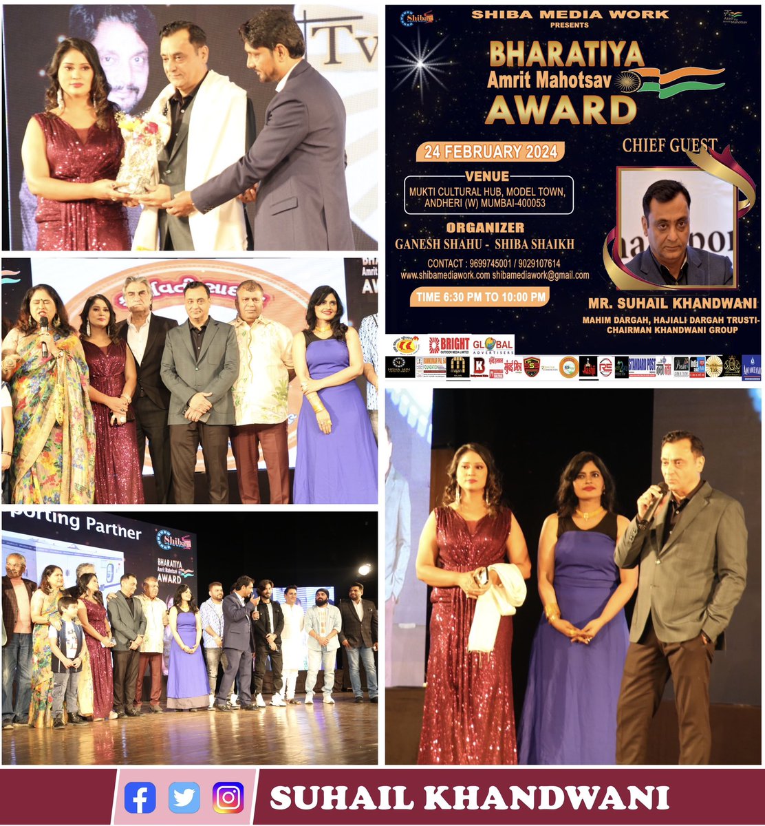 Graced the Bharatiya Amrit Mahotsav Award function as a Chief Guest at Multi Cultural Hub, Andheri West. The fabulous event was hosted by Shiba Shaikh and Ganesh Shahu and was attended by Mr. Ashish Shekar MLA BJP, Mr. Dilshad khan of Hulchal News, Mr. Ali khan from