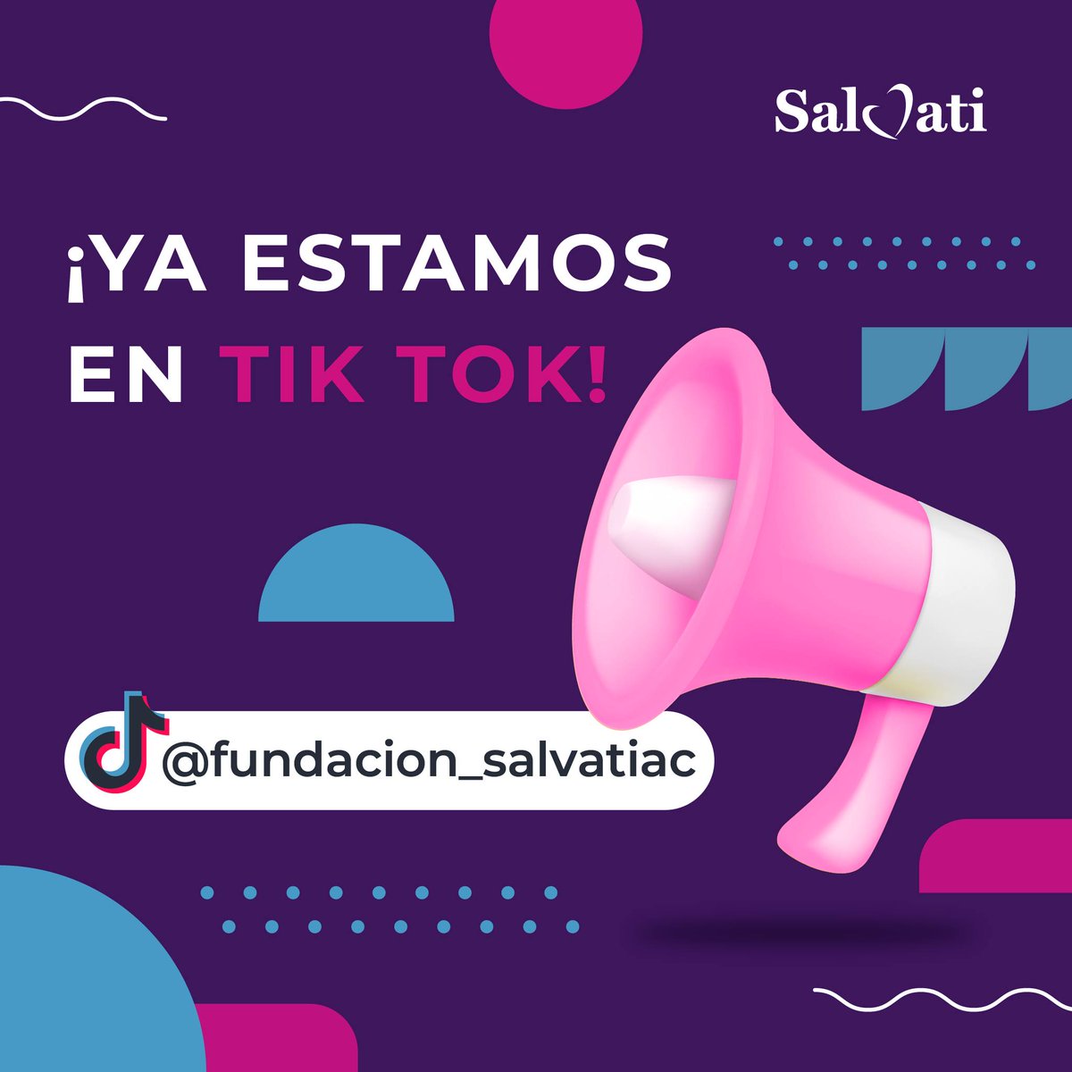 ¡¡Ya estamos en Tik Tok!! 💃 Encuéntranos como @fundacion_salvatiac o en el siguiente enlace: tiktok.com/@fundacion_sal…... Siempre, #SalvatiContigo 💜