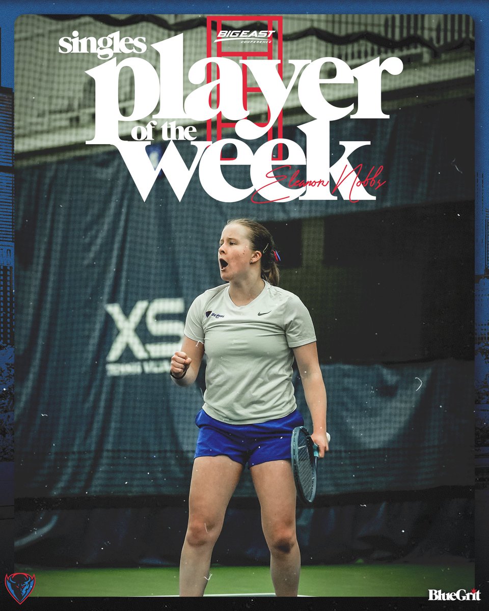 🗣️ NOBBIES 

Junior Eleanor Nobbs was selected #BIGEAST Singles Player of the Week on Monday after going 2-0 at No. 1 last weekend! 

#BlueGrit 🔵😈