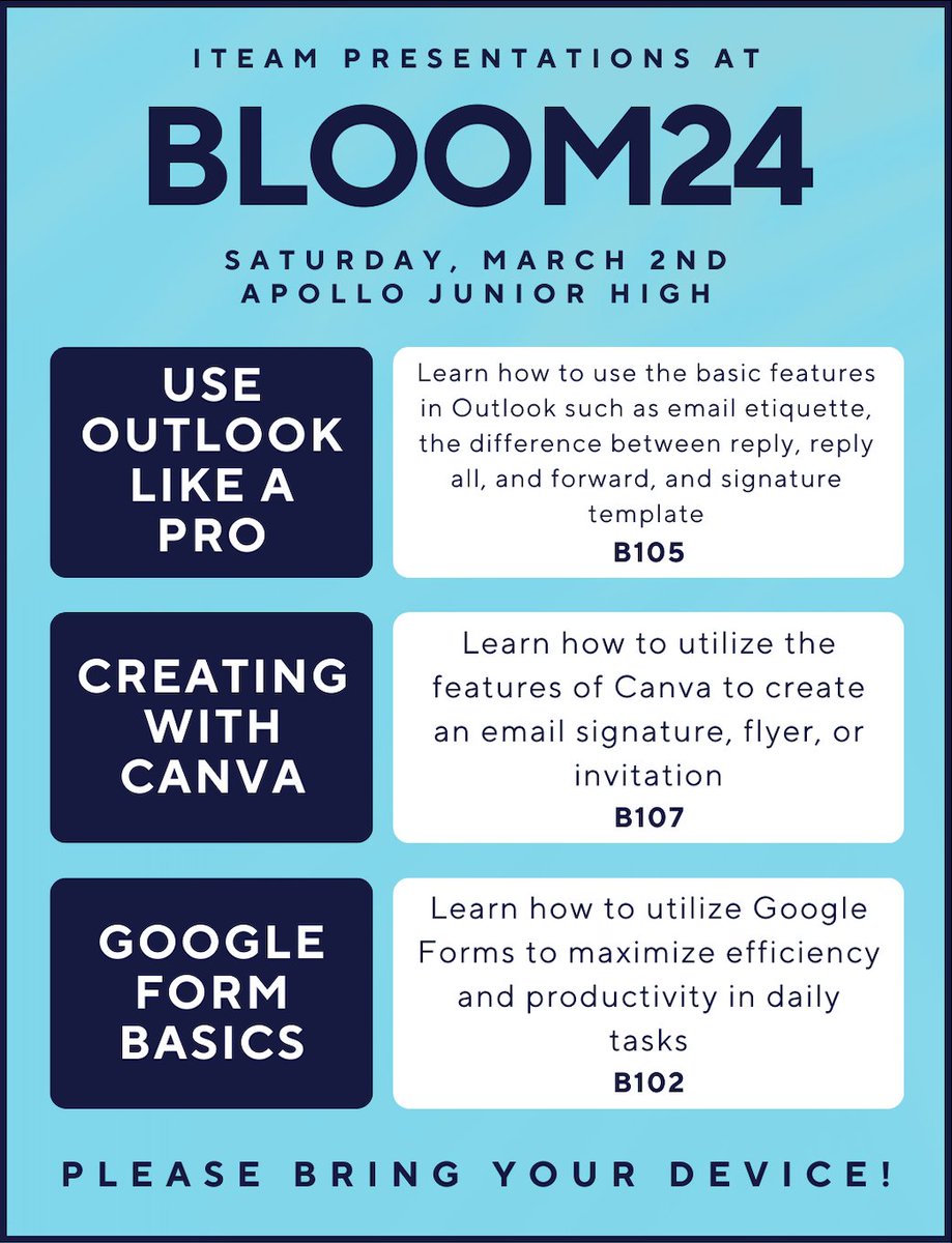 RISDiTeam's tweet photo. The iTeam is looking forward to connecting with you at BLOOM24! Check out the sessions we have to offer. We hope to see you there! @PLinRISD #RISDWeAreOne #LearnWithiTeam https://t.co/8gk6yPR79Z