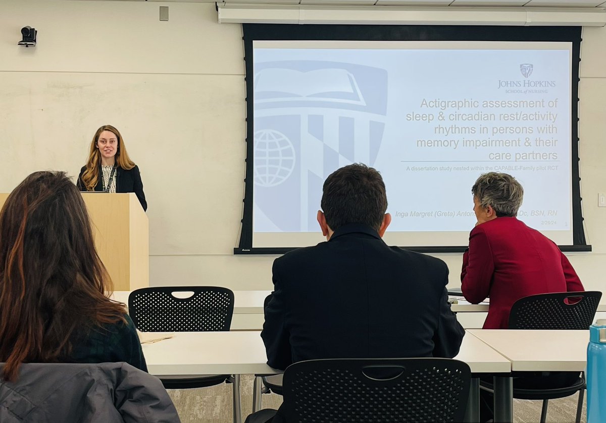 Congrats, Dr @Antonsdottir_RN!! A fantastic presentation on “Actigraphic Assessment of Sleep & Circadian Rest/Activity Rhythms in Persons with Memory Impairment & their Care Partners”! Great work conducted within CAPABLE. @JHUNursing @Sarah_Szanton @RitaDAoust @ValCottervt