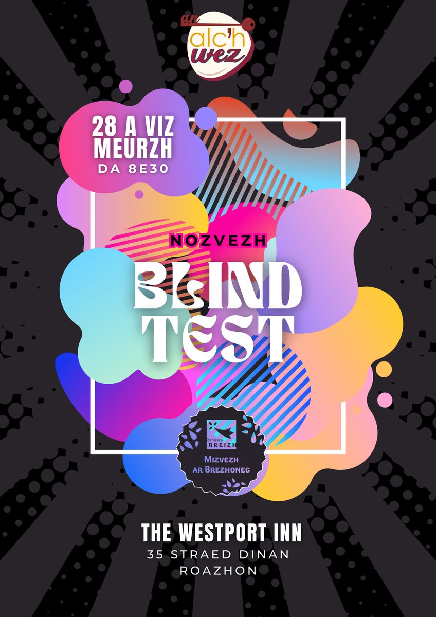 Blindtest e #brezhoneg e Roazhon, d'an 28 a viz Meurzh er Westport Inn adalek 8e30