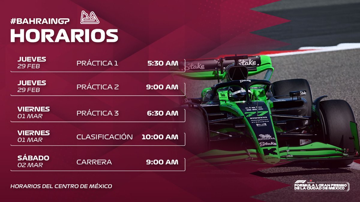 mexicogp's tweet photo. ¡Guarda los horarios de este fin de semana! 🕙🏎️
#BahrainGP https://t.co/E0p1kVoLAU