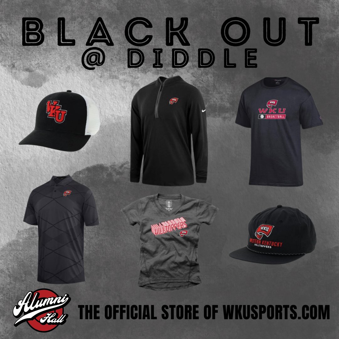 WKUSports's tweet photo. Gear up for Diddle 𝘼𝙛𝙩𝙚𝙧 𝘿𝙖𝙧𝙠 at @AlumniHallWKU 😎
Buy online or stop into the Campbell Lane location before the @WKUBasketball black out game this Wednesday night!
🔗 https://t.co/1LQh4Ft3EN
#GoTops | #SelloutDiddle https://t.co/uS5pbVo0Kt