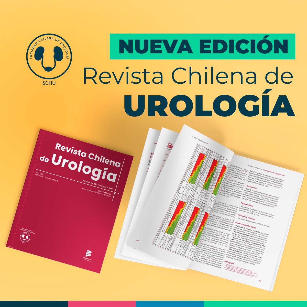 Ya está disponible el número 4 del volumen 88 de nuestra #RevistaSCHU. La publicación, cuyo editor principal es @marigfern contiene un artículo original, un artículo de revisión, dos casos clínicos y tres trabajos de ingreso de 2023. Pueden leerla acá: revistachilenadeurologia.com