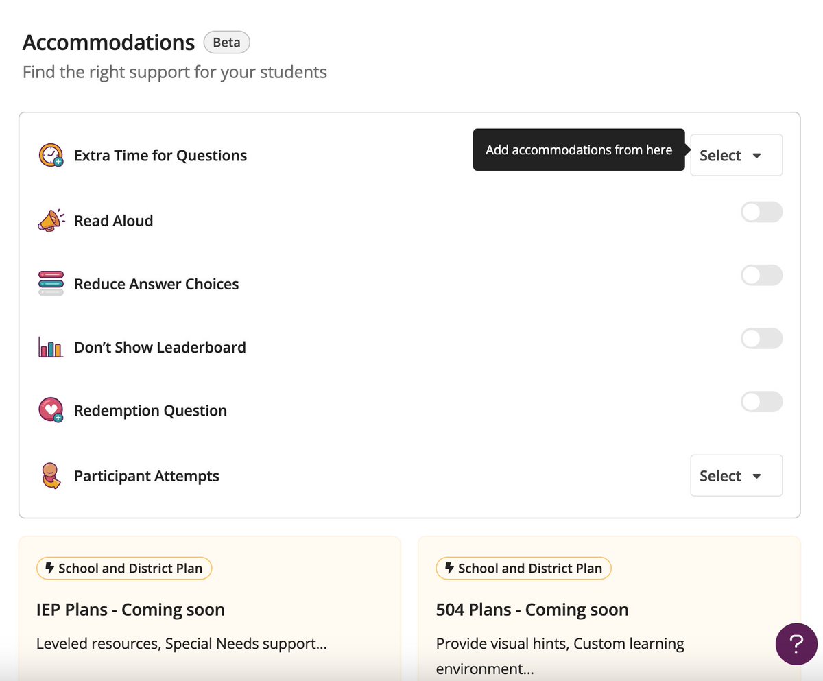 Ummm, What? This is a game changer @quizizz. We can now provide accommodations to individual students to use with all quizzes.