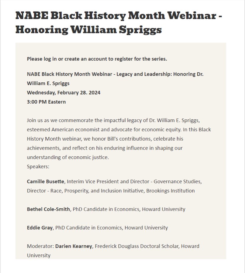 Join us as some of our graduate students honor the Legacy & Leadership of the late Dr. Bill Spriggs in the @nabe_econ webinar on Wednesday, February 28th. @BethelCole3 @KingDerryBerry @FAMUAce nabe.com/NABE/Events/Ev…