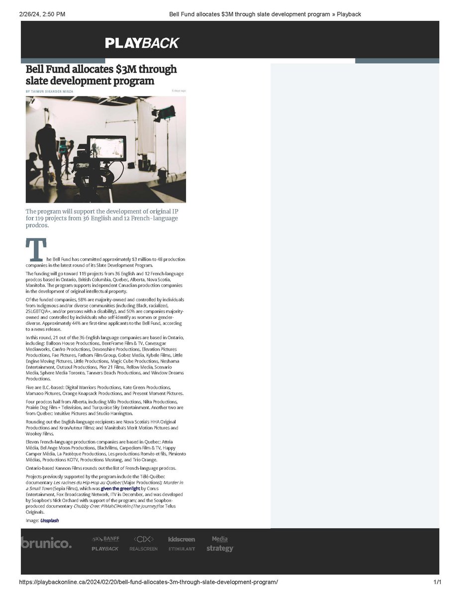 Prairie Dog is one of four Alberta prodcos who will receive support through the Bell Slate Development Fund. <a href="/JanetMorhart/">Janet Morhart</a> says, "... this is a critical first step in the production stage and will allow us the ability to grow more creative projects in our province."   #YYCFilm