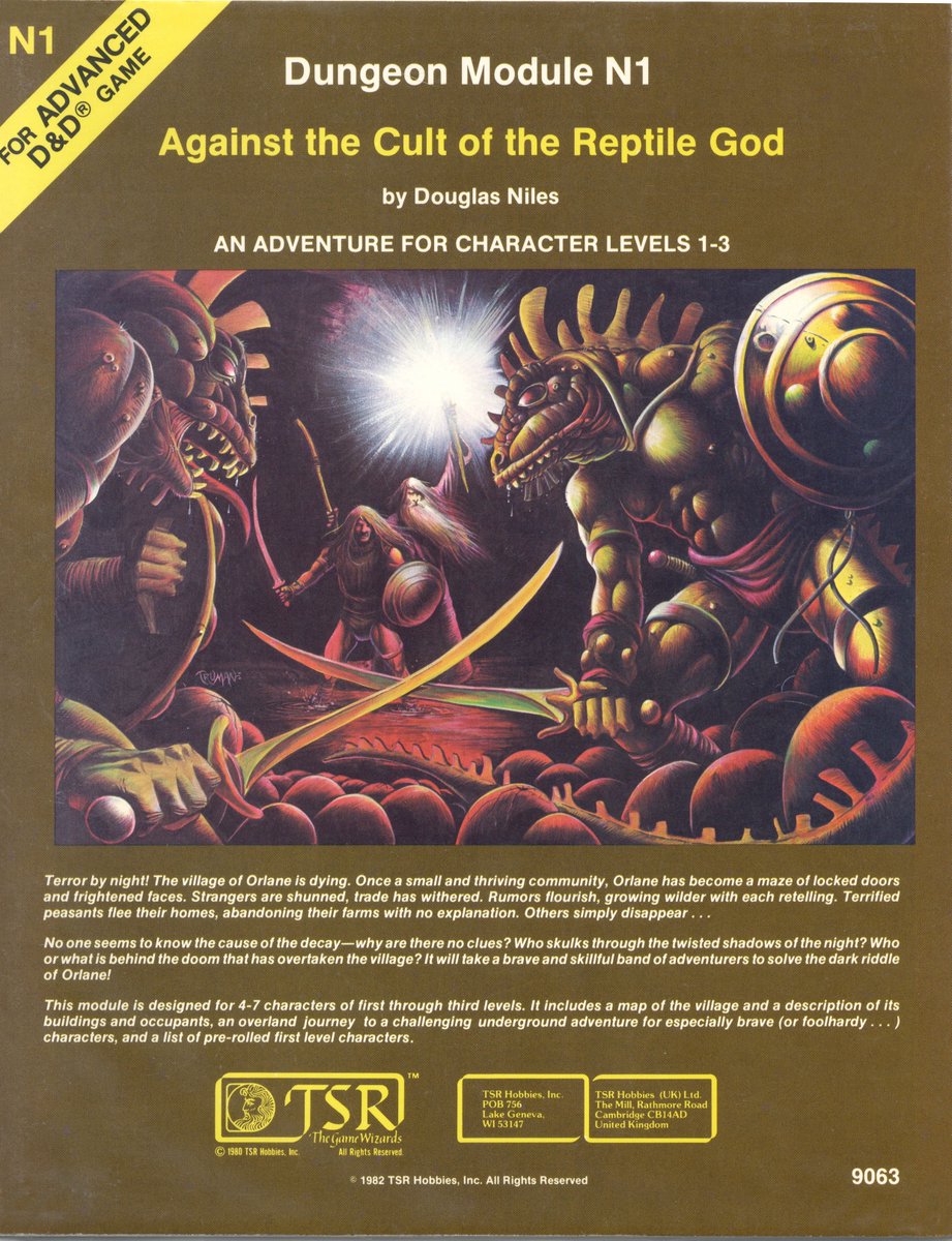 Loston_Wallace's tweet photo. #ADandD #DungeonsAndDragons #TSRModule
TSR's Advanced Dungeons & Dragons module N1: AGAINST THE CULT OF THE REPTILE GOD is one of my favorites! I've DMed the module 3 times, & played through it when I was a teen, troglodyte that I am! @YoDanno @DaddyRolleda1 @BugbearBrothers https://t.co/hoTeS7ZM3s