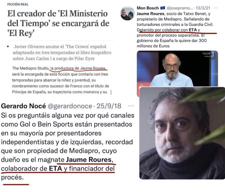 sueciasski's tweet photo. #ULTIMAHORA #BILDU lleva #ETARRAS en sus listas

Javier Olivares del Ministerio del tiempo q trabajó para #ETARRA Roures escribiendo serie contra Rey Juan Carlos, ha sido contratado x #RTVE para hacer #ENA y AFIRMA:

 “Bildu NO ES #ETA,DEBERÍA ser IMITADO” “#Sanchez es el mejor” https://t.co/pGJrE5LWXL