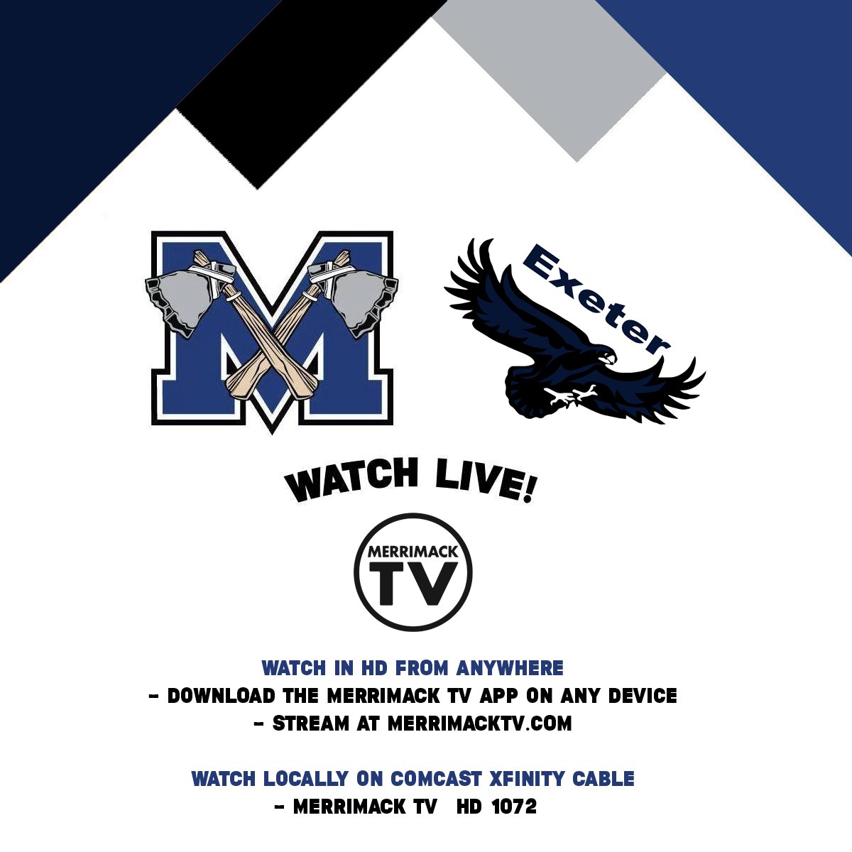 This Wed 2/28 at 6:30PM watch <a href="/TomahawksMHS/">MHS Athletics</a>  vs <a href="/AthleticsExeter/">Exeter Blue Hawks Athletics</a> on the Merrimack TV app or locally on HD Ch 1072

Merrimack TV is in the app store! iPhone, android, Roku, Apple TV, and Amazon Fire TV devices

Thanks to <a href="/BlueHawkMediaTV/">Blue Hawk Media</a> for sharing their coverage with us!

🏀🔥