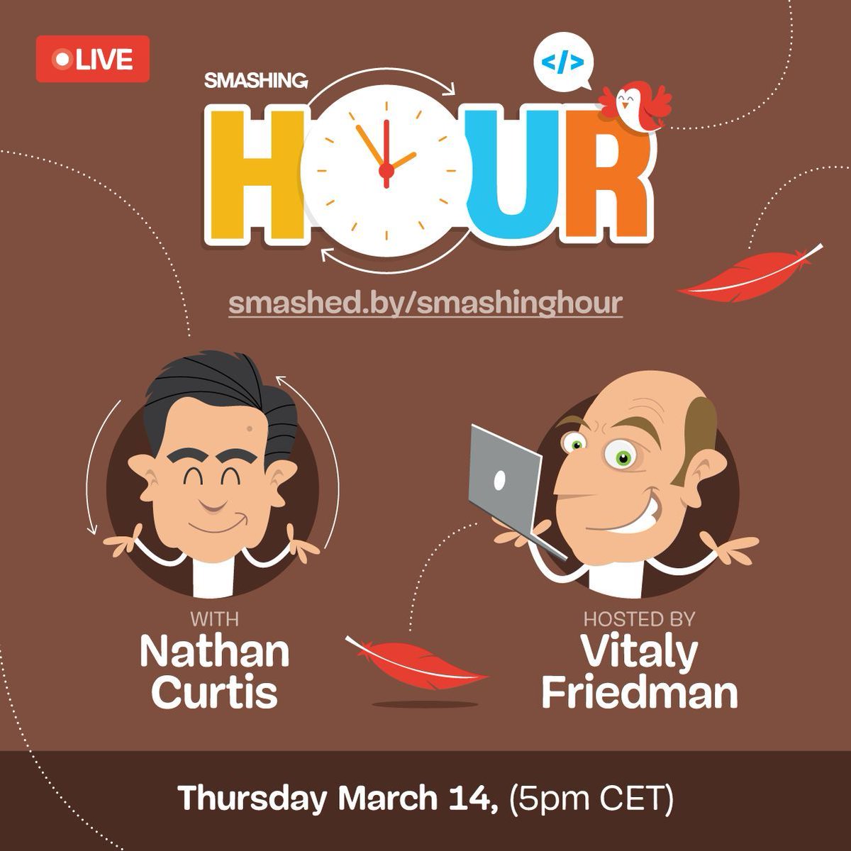 On Thursday, March 14, 8–9 AM PT / 5–6 AM CET, we are hosting a Smashing Hour with our guest, Nathan Curtis! Nathan is one of the world's leading Design System thinkers and do-ers, a great workshop teacher, and a recurring speaker at our events. 🎟️ smashed.by/smashinghour