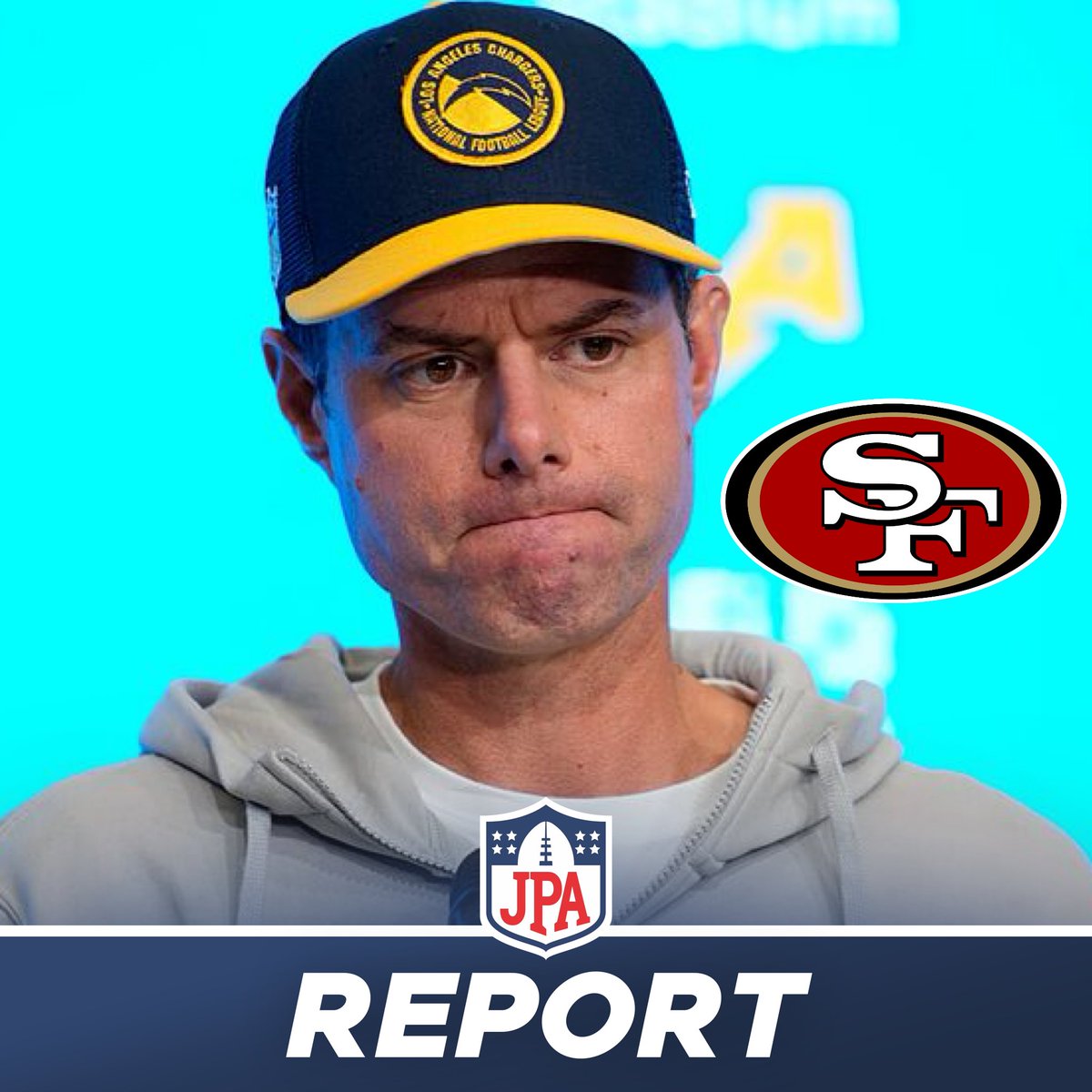 jasrifootball's tweet photo. 𝗥𝗘𝗣𝗢𝗥𝗧: Former #Chargers head coach Brandon Staley met with #49ers HC Kyle Shanahan last week in regards to the team’s vacancy at DC, per @mattbarrows 

This is the last vacant coordinator job. https://t.co/kkGODUEhzV