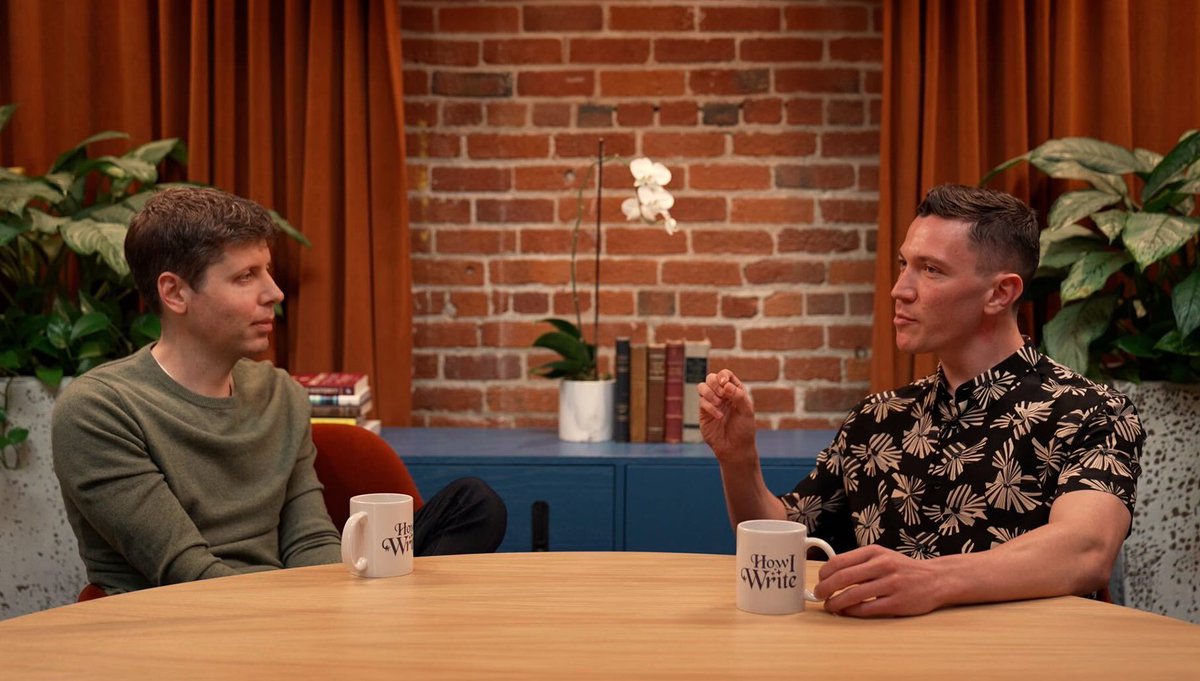 david_perell's tweet photo. Well, that was a fun interview 🚀

@sama https://t.co/RjV32VCRUy