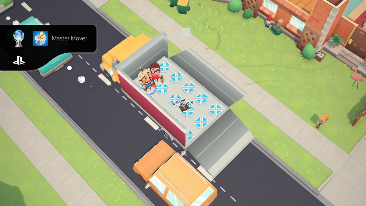 DeclannHayess's tweet photo. Platinum #193 - #MovingOut (PS4) 🏆

A fun yet frustrating co-op game in the same vein as Overcooked, with the goal to move furniture into trucks as efficiently as possible 🛋️

Plus, thanks the addition of “Assist Mode”, you can tweak the difficulty to best suit your enjoyment 😊 https://t.co/ti5kZSaWPA