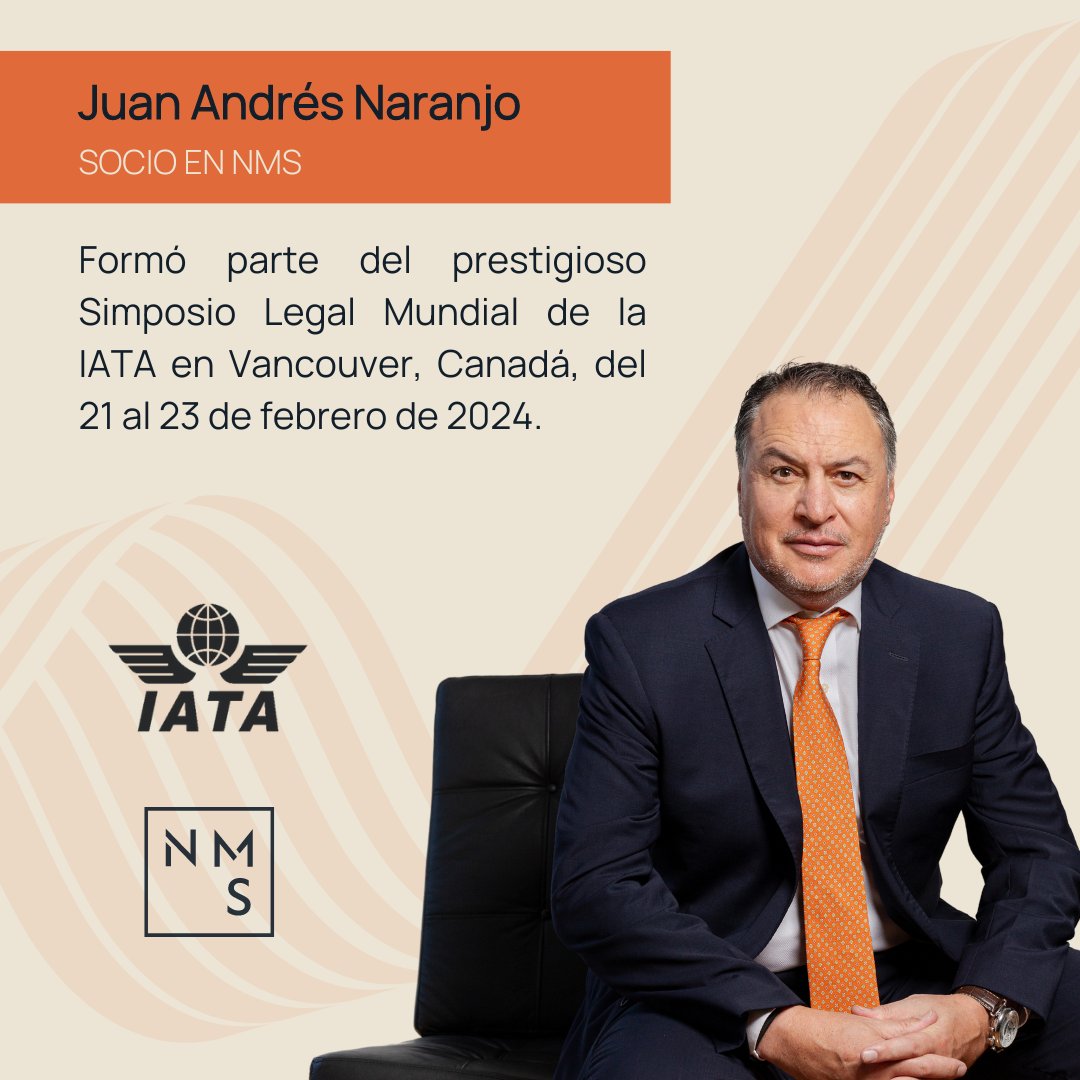 Nuestro socio Juan Andrés Naranjo formó parte del Simposio Legal Mundial de la International Air Transport Association (<a href="/IATA/">IATA</a>) en Vancouver, Canadá, del 21 al 23 de febrero de 2024.

#IATA #Aviación #Derecho