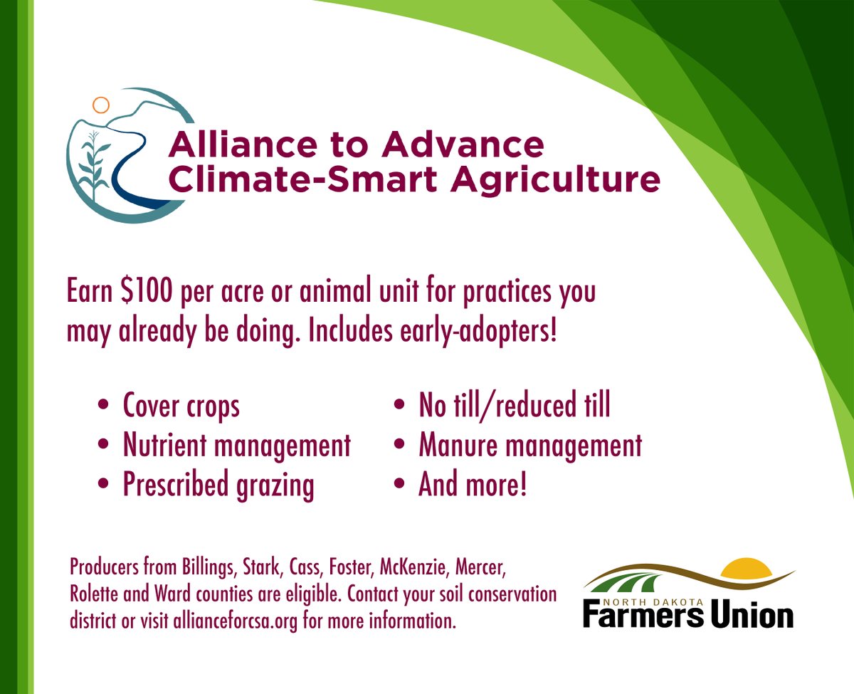 NDGrainGrowers's tweet photo. If your ranch doesn't have a comprehensive nutrient and manure management plan yet, the Alliance for Climate-Smart Agriculture will pay you $100 per animal unit! Good for your soil AND pocketbook! Contact us or go to https://t.co/4MvKhi18ng for more information!

#ndgraingrowers https://t.co/ED586stD03