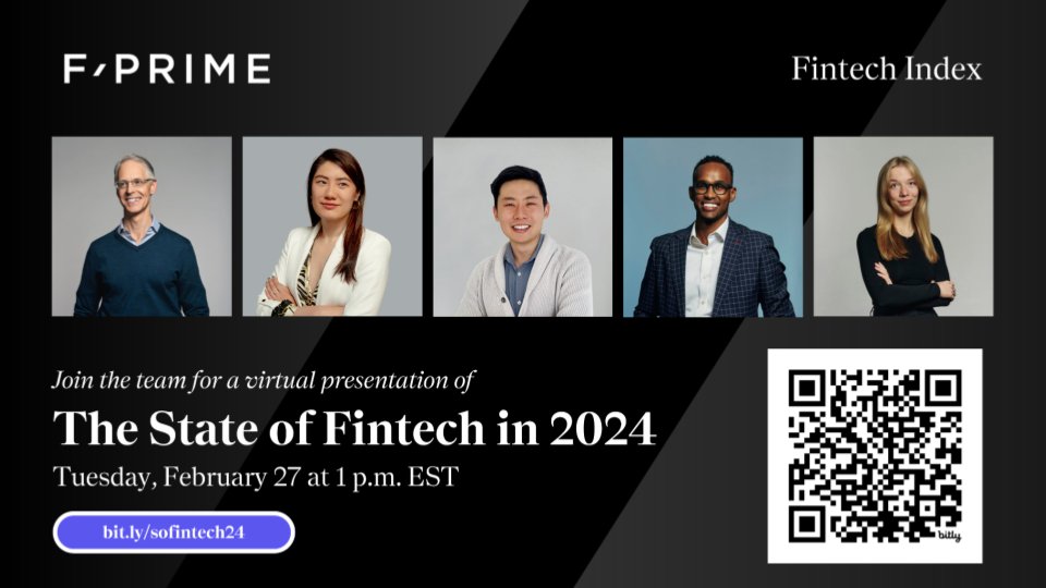 F-Prime Capital (@fprimecapital) on Twitter photo It’s your last chance to sign up for our presentation of the State of Fintech in 2024! Join <a href="/davidjegen/">Jegen (he/him)</a>, Rocio Wu, John Lin, <a href="/abdulsiciid/">Abdul Abdirahman</a>, and <a href="/sarah__lamont/">Sarah Lamont</a> TOMORROW (Tuesday, 2/27) at 1pm ET / 10am PT. You can save your seat here: bit.ly/sof24deepdive It’s your last chance to sign up for our presentation of the State of Fintech in 2024! Join <a href="/davidjegen/">Jegen (he/him)</a>, Rocio Wu, John Lin, <a href="/abdulsiciid/">Abdul Abdirahman</a>, and <a href="/sarah__lamont/">Sarah Lamont</a> TOMORROW (Tuesday, 2/27) at 1pm ET / 10am PT. You can save your seat here: bit.ly/sof24deepdive