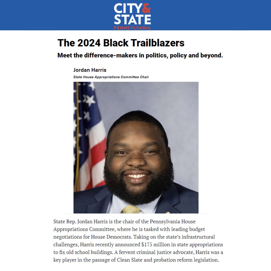 RepHarris's tweet image. Thanks to @CityAndStatePA for including me in their 2024 Black Trailblazers issue. I am humbled to be included among so many great leaders!
Check out the full list ⬇️
cityandstatepa.com/power-lists/20…
