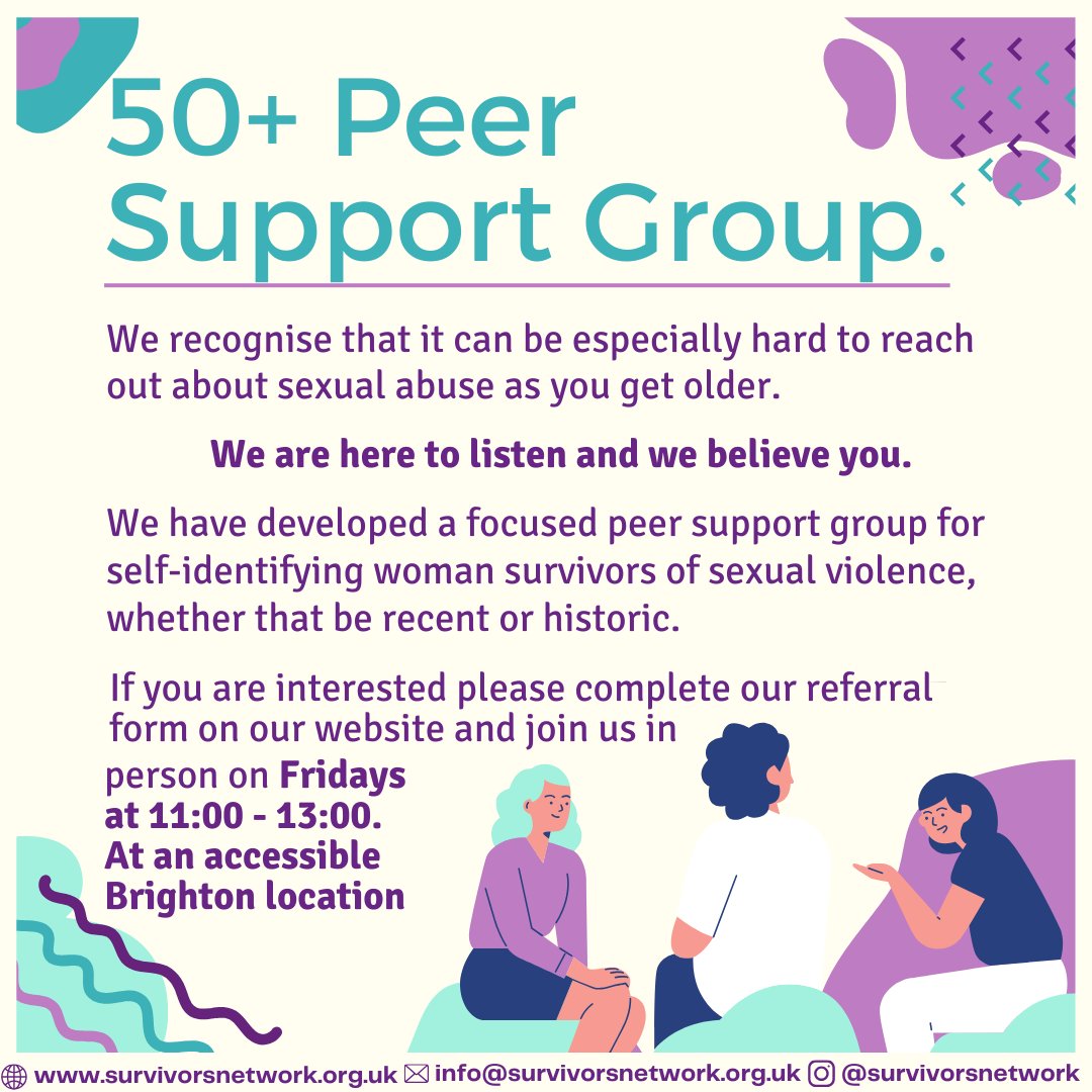 Did you know that we have a focused peer support group for survivors who are 50+. A space to share your experiences and support one another. 💜 Follow the link to complete a referral form to get more details. 💜 dpmscloud.com/external/refer…