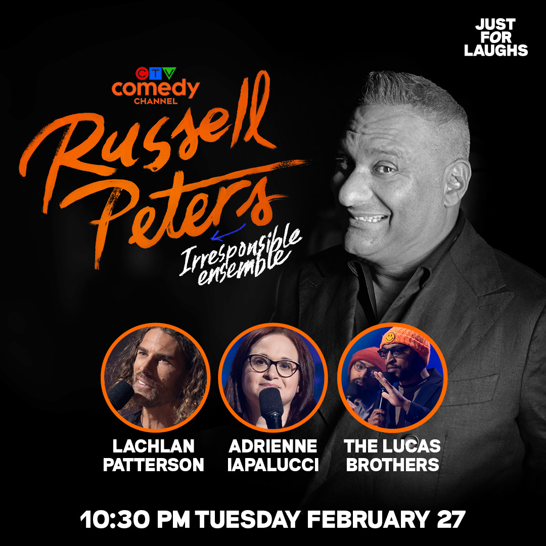 Russell Peters: Irresponsible Ensemble the final episode airs TONIGHT 💥 Watch it live on @CTVComedy at 10:30PM ET featuring @therealrussellp alongside @lachjaw, @AIapalucci and The Lucas Brothers 🙌 This Friday March 1 ALL episodes will be available on @CraveCanada!