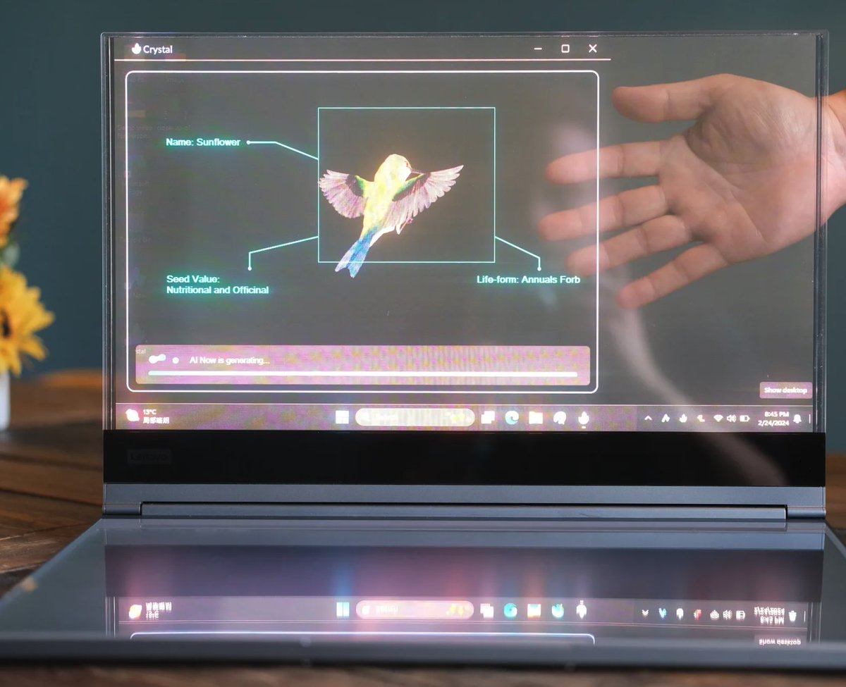 TekPulseTV's tweet photo. ¿Una computadora con pantalla transparente?
@Lenovo
presenta en #MWCBarcelona2024 la ThinkBook Transparent Display Laptop Concept, una Laptop con una pantalla MicroLED de 17,3 pulgadas sin bisel, con un 55 por ciento de transparencia cuando sus píxeles están apagados. https://t.co/A5EmyMD9VQ