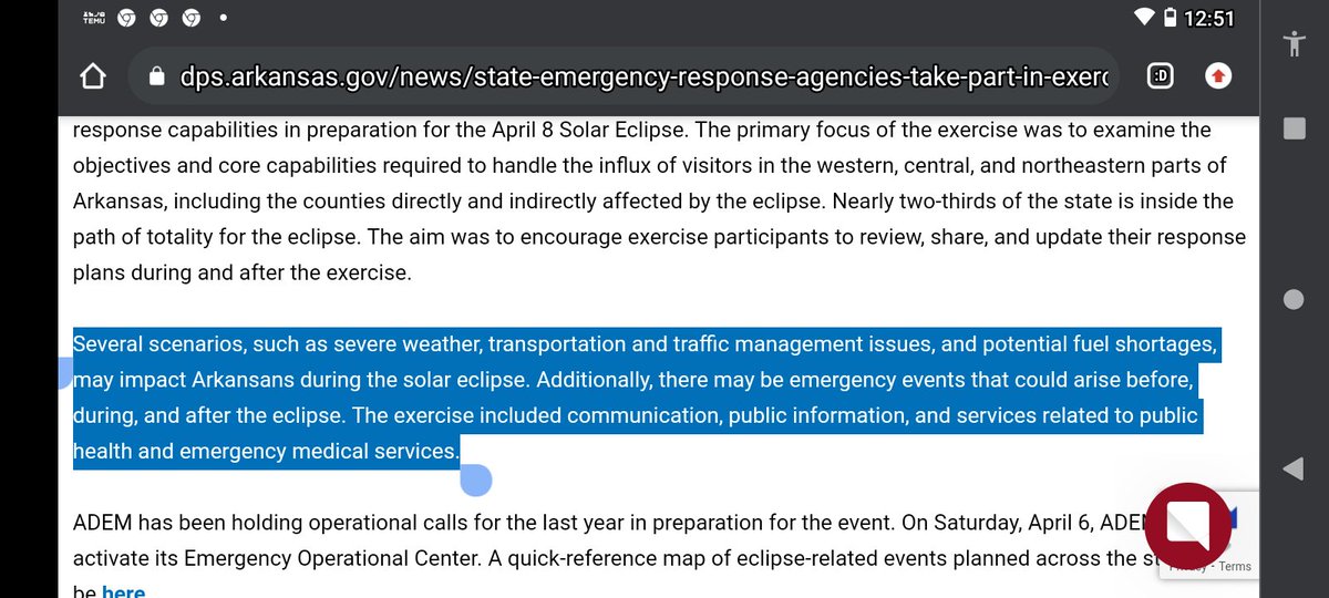 Db33Jay's tweet photo. On Feb 15th Arkansas was part of a exercise to be prepared for the solar eclipse in April. Preparing for traffic and possible weather issues before, during, or after eclipse. Texas declared state of emergency for the eclipse. 

https://t.co/AQyG0yxbTA https://t.co/uDuWkzX343