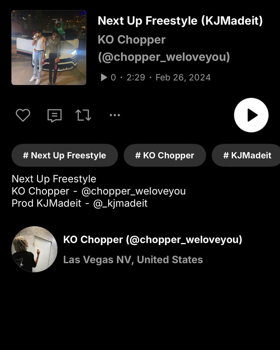 welove_chopper's tweet photo. Next Up Freestyle Out Now On SoundCloud Go Run It Up #nextupfreestyle #outnow #soundcloud #kochopper #kjmadeit #Iayze #Jace #upcomingartist #underground #undergroundartist #undergroundmusic #fyp #fypage #foryou #foryoupage #foryourpage https://t.co/MPDCzQPJGR https://t.co/p4HkTThkAr