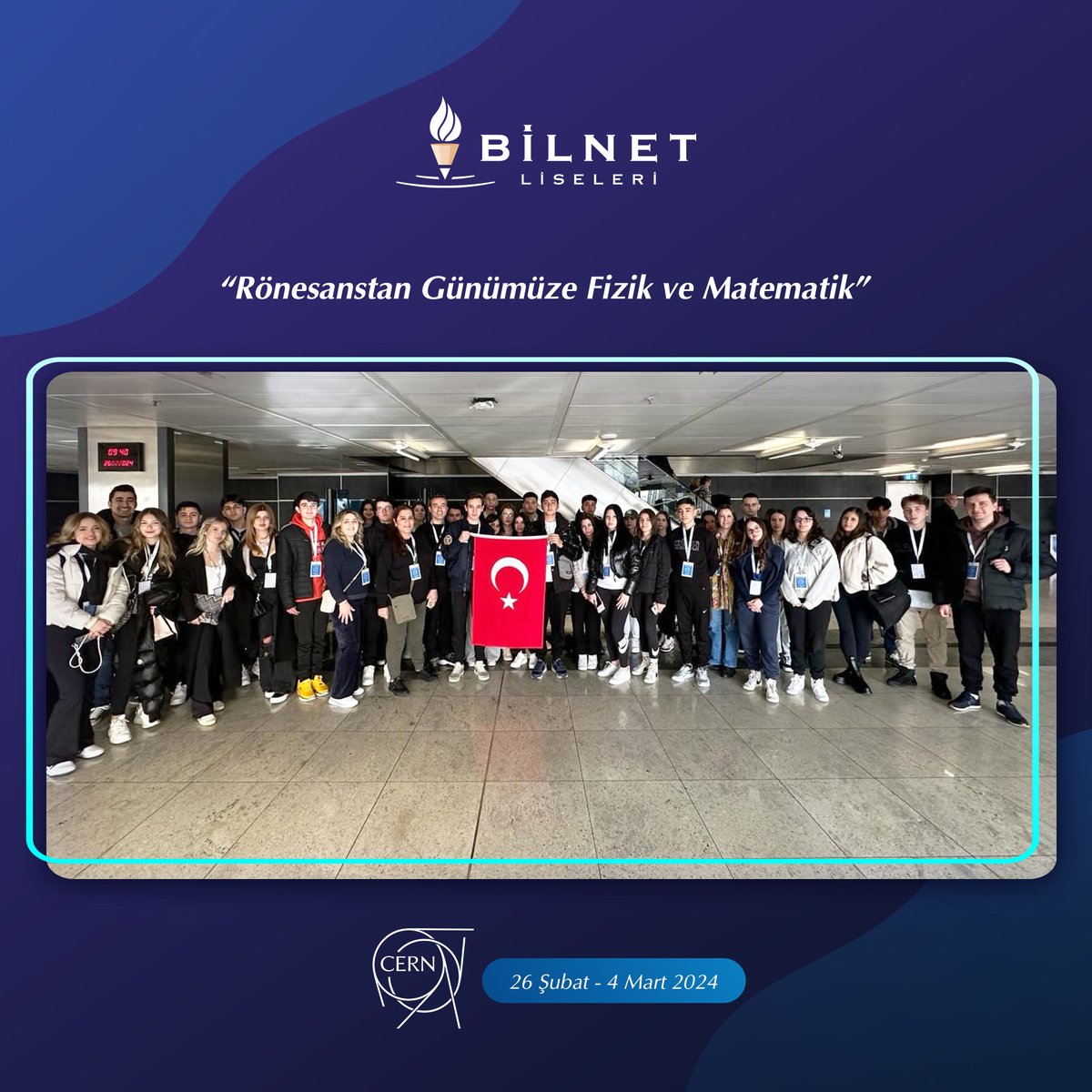 Bilnet Liseleri öğretmen ve öğrencilerimizin "Rönesanstan Günümüze Fizik ve Matematik” temasıyla çeşitli bilimsel ve kültürel etkinliklere katılacakları CERN gezisi, bugün itibarıyla Roma yolculuğu ile başlamıştır.

#BilnetOkulları #Cern #Rönesans #FizikveMatematik