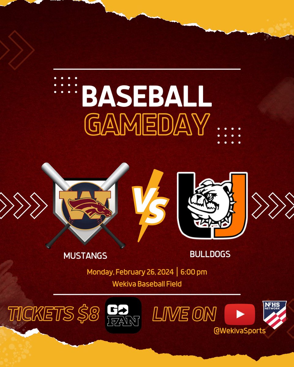 TONIGHT: @WekivaBaseball hosts @UmatillaHigh for the second home game of the year (and hopefully a little drier this time). First pitch at 6:00. Tickets $8 via @GoFanHS. Live on youtube.com/@WekivaSports or @NFHSNetwork. @osvarsity
