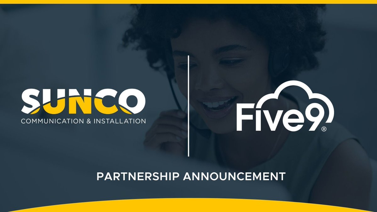 suncocomm's tweet photo. #Sunco is thrilled to announce our strategic partnership with @Five9, to offer cutting-edge cloud contact center solutions, ensuring smoother transitions and enhanced experiences for customers and agents.
Learn more here: https://t.co/JhVL8eb0V7
#Five9 #PartnerPowered https://t.co/N8IdHdW21D