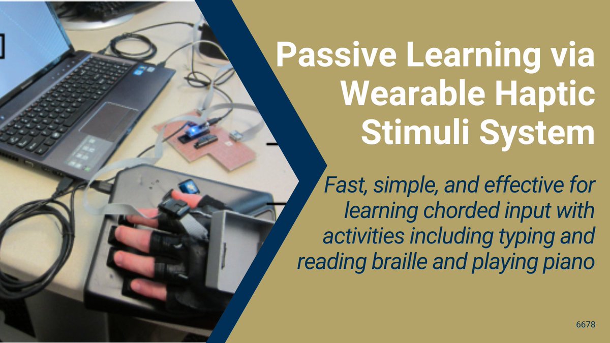 GaTechOTL's tweet image. #AvailableForLicensing: Simple, passive, wearable, system uses vibration stimuli to simplify and reduce time to #learnBraille, piano, and more without requiring the user’s attention. Developed by Dr. Thad Starner and Dr. Caitlyn Seim. @gtcomputing #passivelearning #hapticstimuli